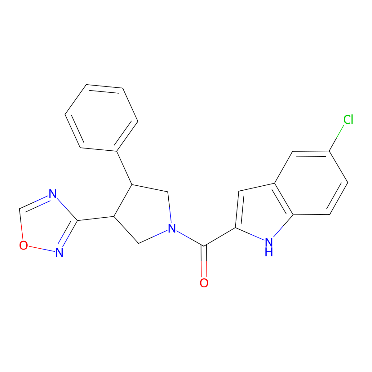 5-chloro-2-[3-(1,2,4-oxadiazol-3-yl)-4-phenylpyrrolidine-1-carbonyl]-1H-indole molecular structure, CAS 2034417-26-8