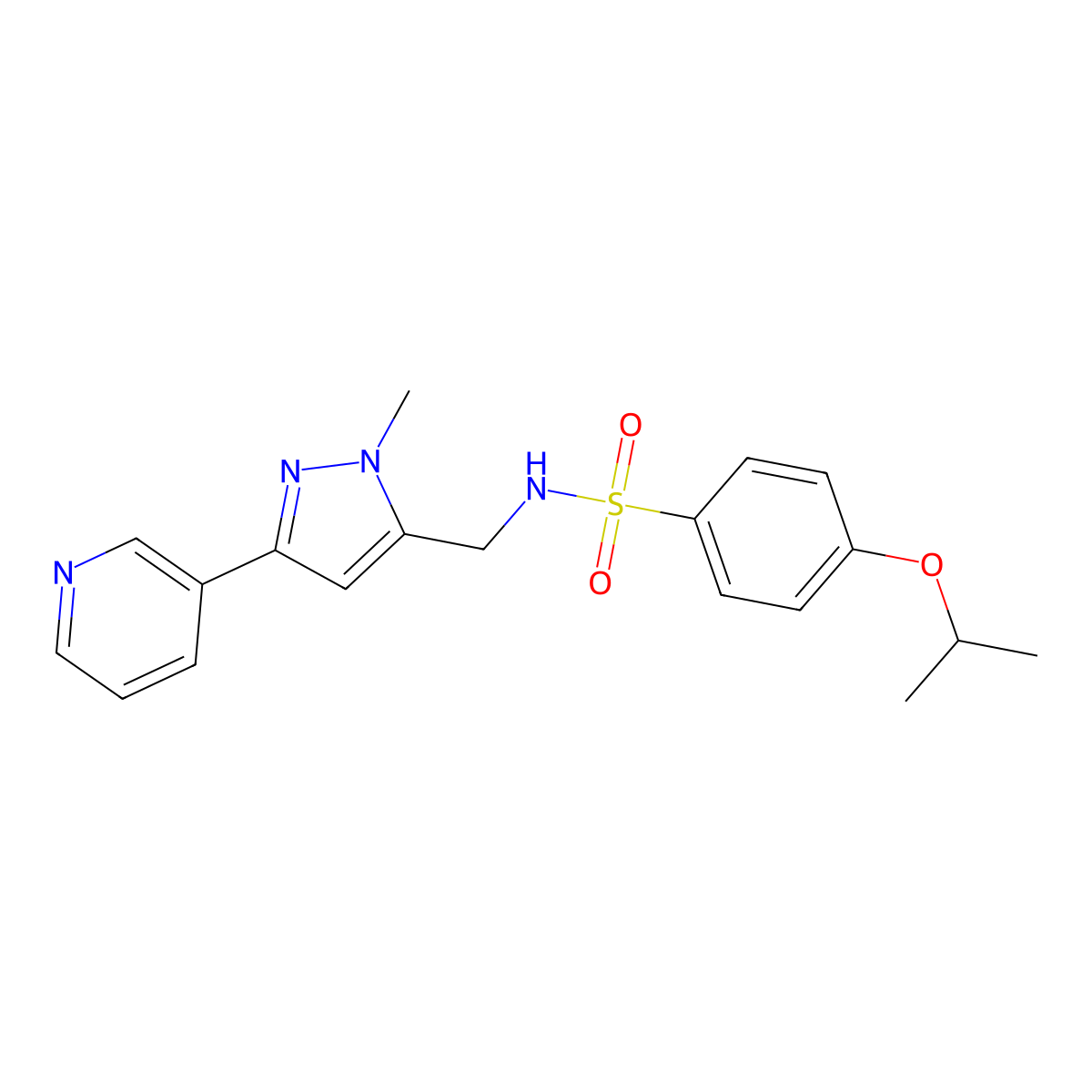 4-isopropoxy-N-((1-methyl-3-(pyridin-3-yl)-1H-pyrazol-5-yl)methyl)benzenesulfonamide molecular structure, CAS 2034417-27-9