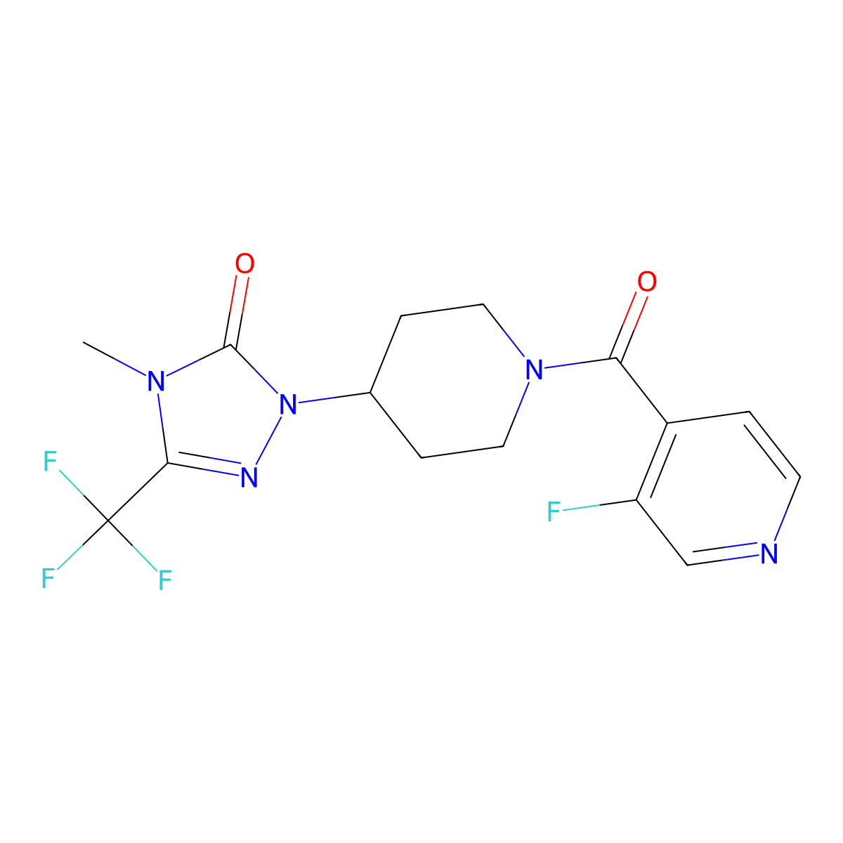 1-(1-(3-fluoroisonicotinoyl)piperidin-4-yl)-4-methyl-3-(trifluoromethyl)-1H-1,2,4-triazol-5(4H)-one molecular structure, CAS 2034417-28-0