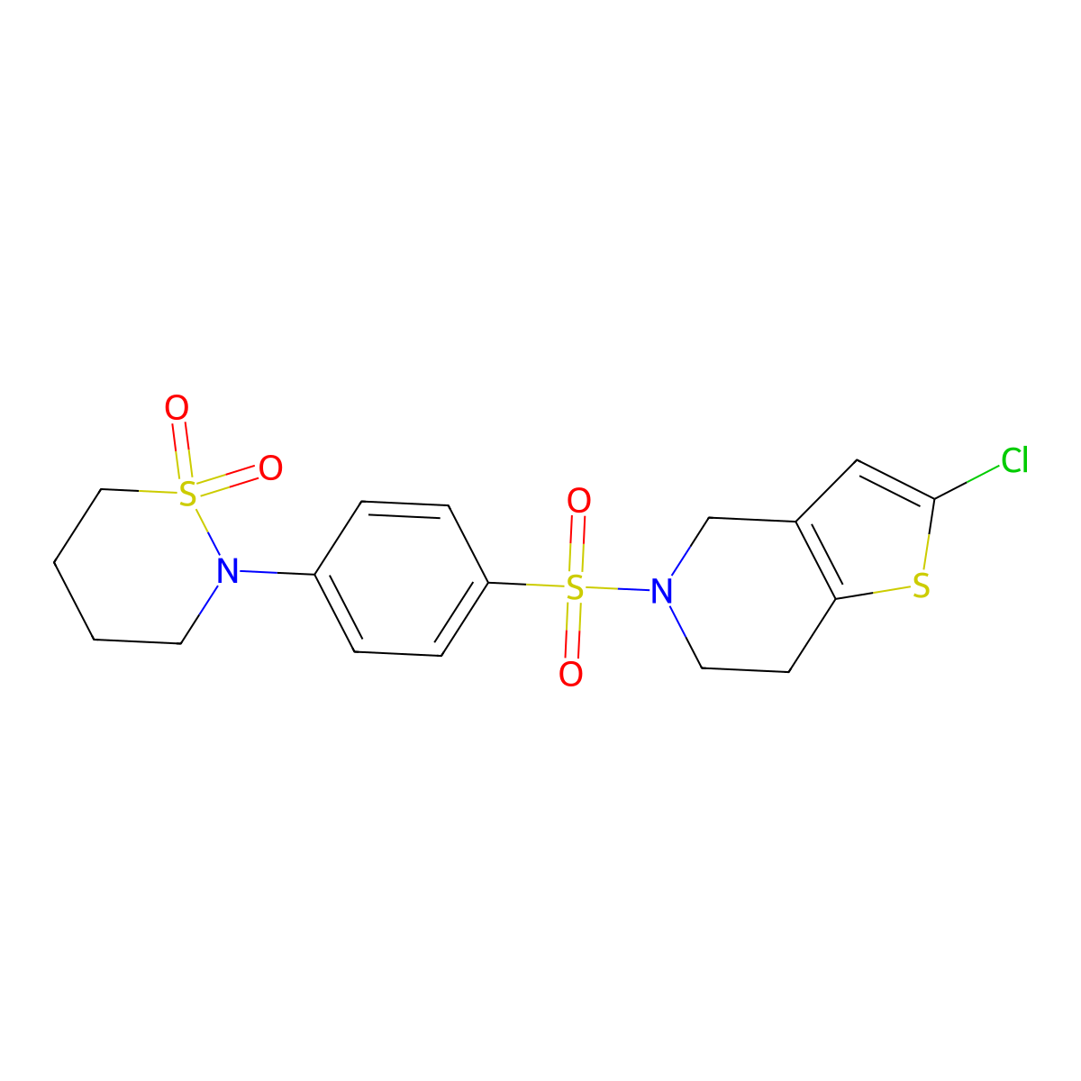 2-(4-((2-chloro-6,7-dihydrothieno[3,2-c]pyridin-5(4H)-yl)sulfonyl)phenyl)-1,2-thiazinane 1,1-dioxide molecular structure, CAS 2034417-30-4