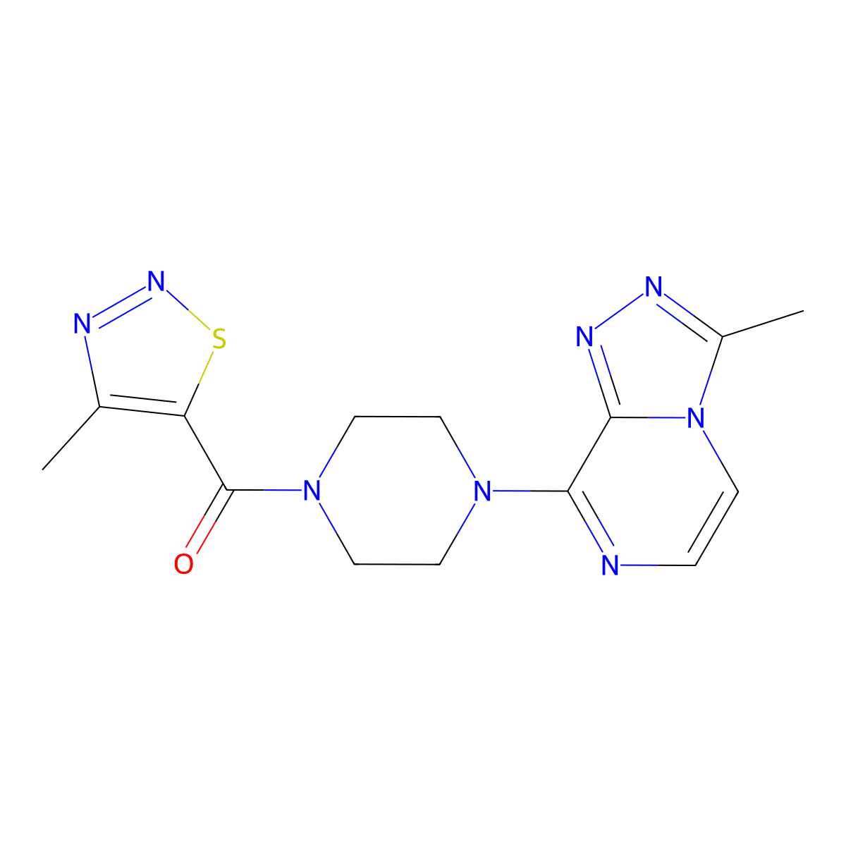 (4-Methyl-1,2,3-thiadiazol-5-yl)(4-(3-methyl-[1,2,4]triazolo[4,3-a]pyrazin-8-yl)piperazin-1-yl)methanone molecular structure, CAS 2034417-32-6