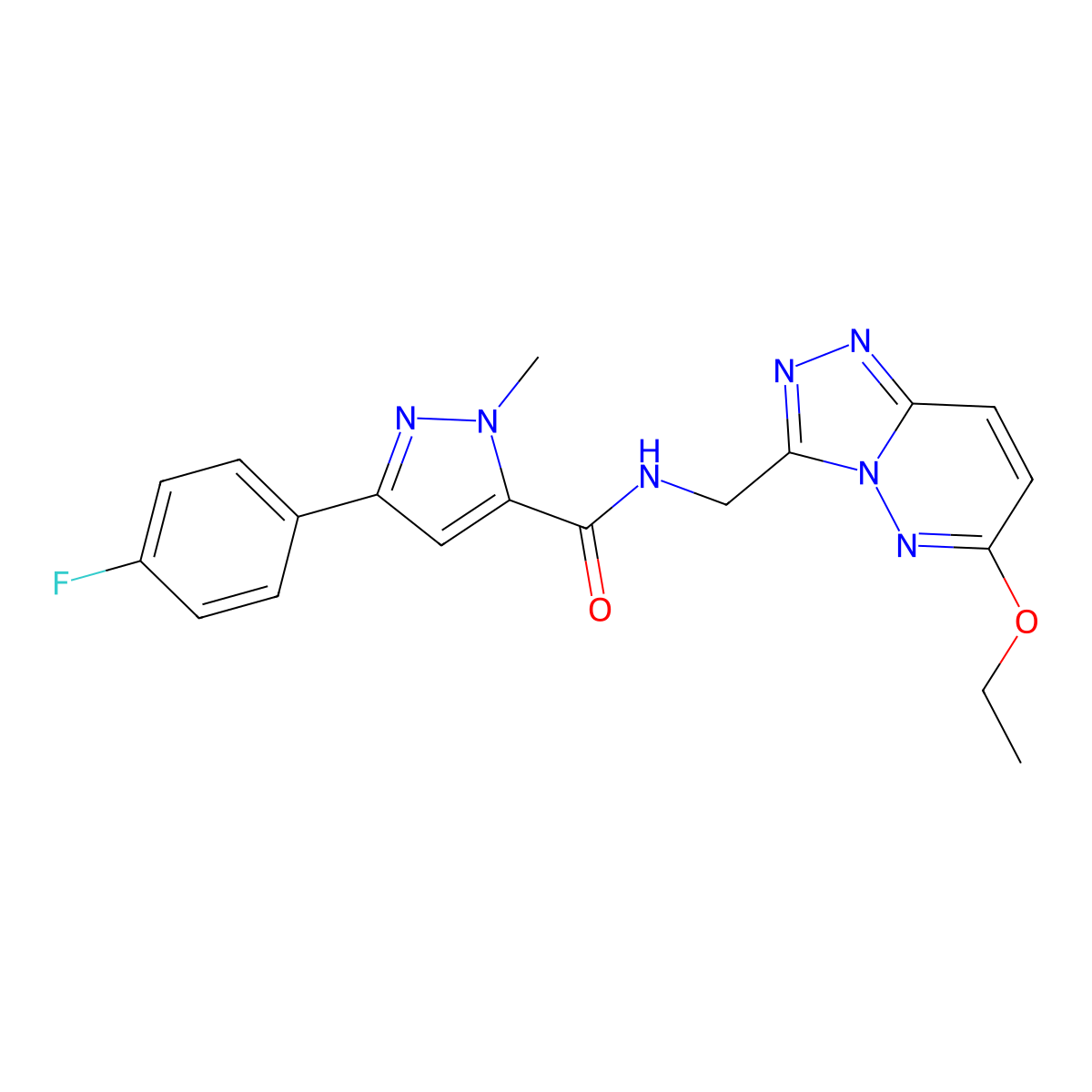 N-((6-ethoxy-[1,2,4]triazolo[4,3-b]pyridazin-3-yl)methyl)-3-(4-fluorophenyl)-1-methyl-1H-pyrazole-5-carboxamide molecular structure, CAS 2034417-37-1