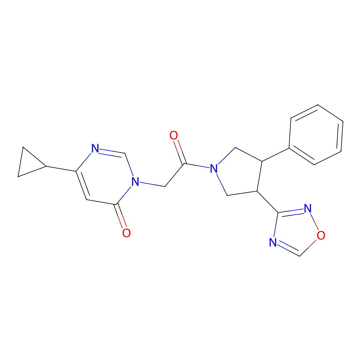 3-(2-(3-(1,2,4-oxadiazol-3-yl)-4-phenylpyrrolidin-1-yl)-2-oxoethyl)-6-cyclopropylpyrimidin-4(3H)-one molecular structure, CAS 2034417-39-3