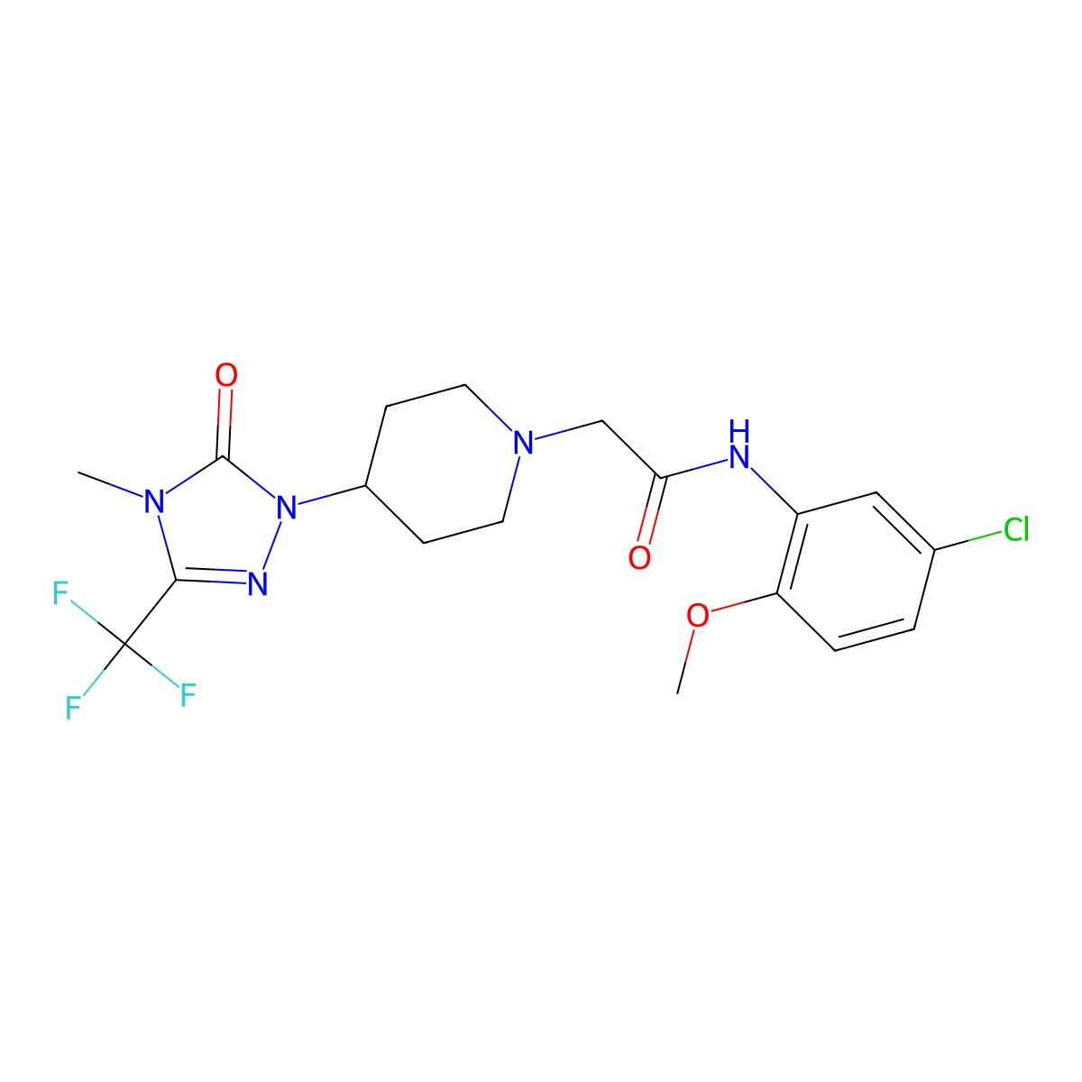 N-(5-chloro-2-methoxyphenyl)-2-(4-(4-methyl-5-oxo-3-(trifluoromethyl)-4,5-dihydro-1H-1,2,4-triazol-1-yl)piperidin-1-yl)acetamide molecular structure, CAS 2034417-47-3