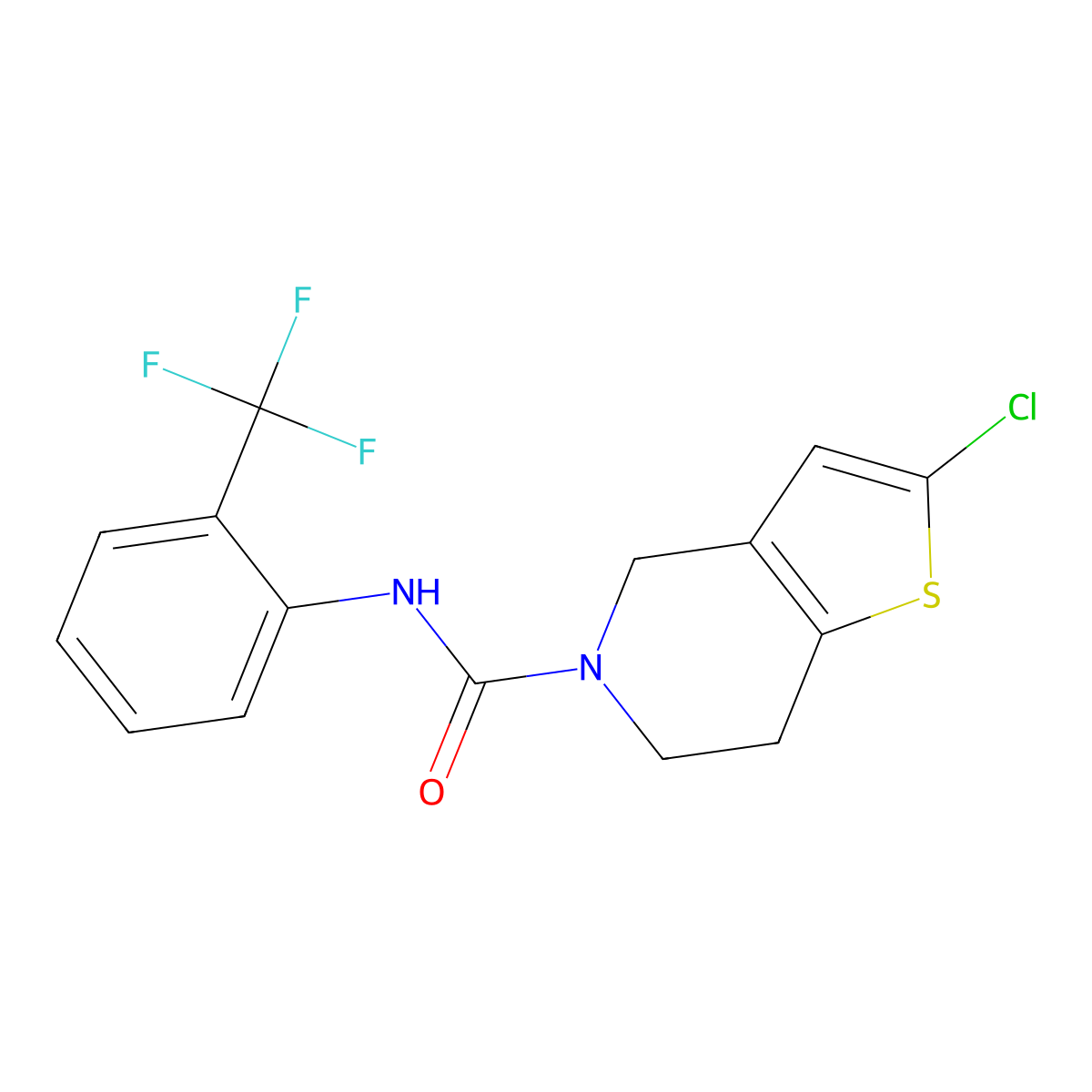 2-chloro-N-(2-(trifluoromethyl)phenyl)-6,7-dihydrothieno[3,2-c]pyridine-5(4H)-carboxamide molecular structure, CAS 2034417-50-8