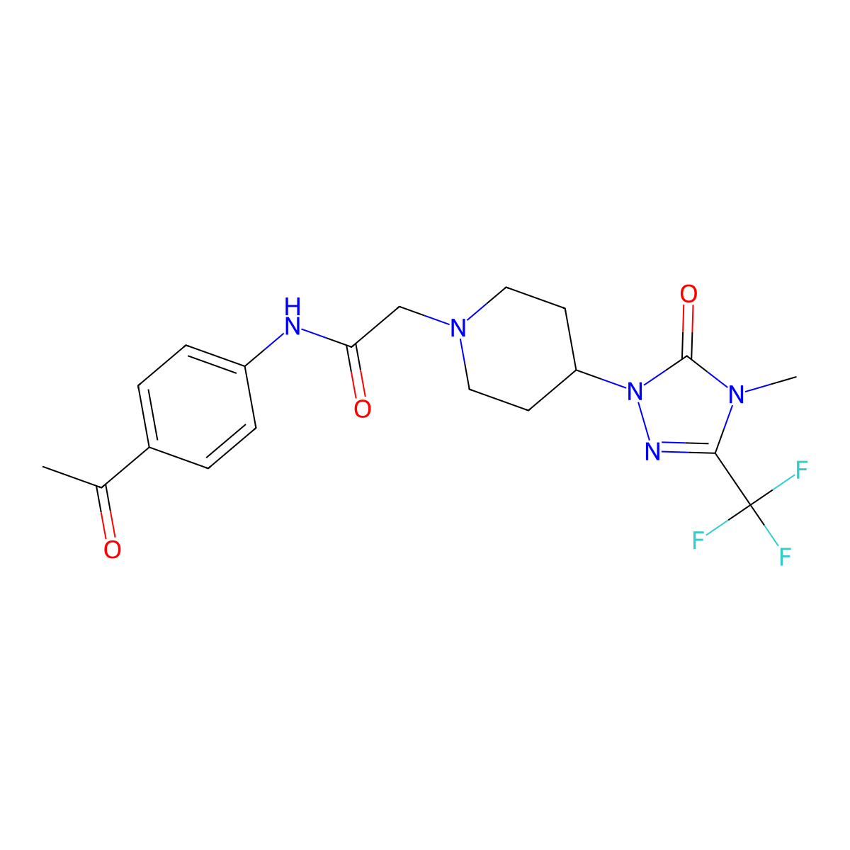 N-(4-acetylphenyl)-2-{4-[4-methyl-5-oxo-3-(trifluoromethyl)-4,5-dihydro-1H-1,2,4-triazol-1-yl]piperidin-1-yl}acetamide molecular structure, CAS 2034417-53-1