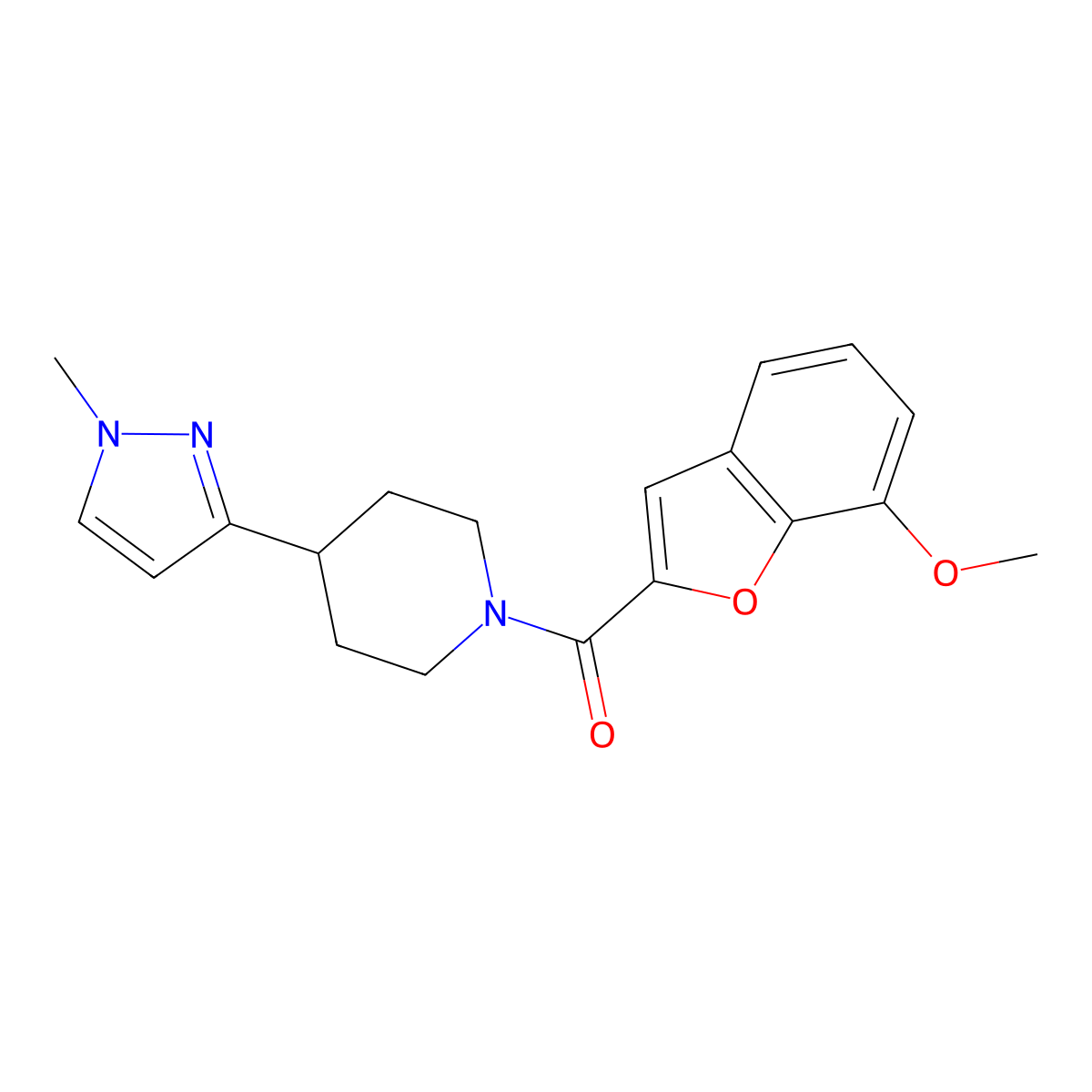 (7-methoxybenzofuran-2-yl)(4-(1-methyl-1H-pyrazol-3-yl)piperidin-1-yl)methanone molecular structure, CAS 2034417-57-5