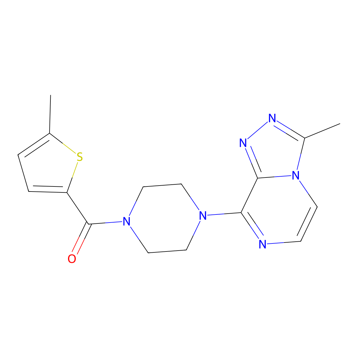 (4-(3-Methyl-[1,2,4]triazolo[4,3-a]pyrazin-8-yl)piperazin-1-yl)(5-methylthiophen-2-yl)methanone molecular structure, CAS 2034417-63-3