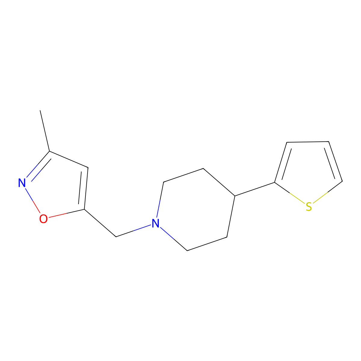 3-Methyl-5-((4-(thiophen-2-yl)piperidin-1-yl)methyl)isoxazole molecular structure, CAS 2034417-64-4