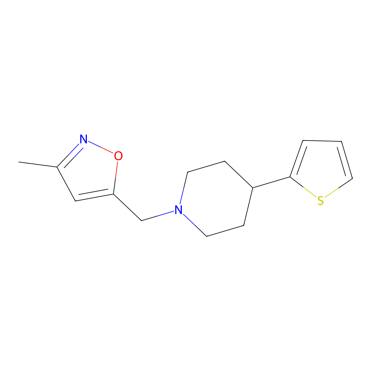 3-Methyl-5-((4-(thiophen-2-yl)piperidin-1-yl)methyl)isoxazole molecular structure, CAS 2034417-64-4