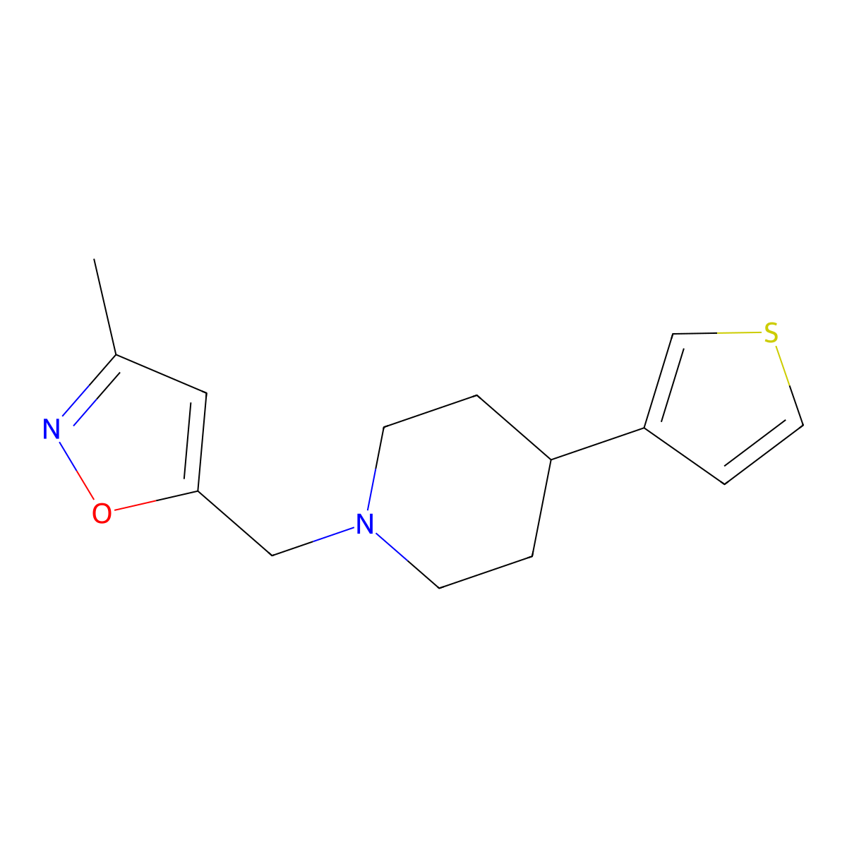 3-Methyl-5-((4-(thiophen-3-yl)piperidin-1-yl)methyl)isoxazole molecular structure, CAS 2034417-70-2