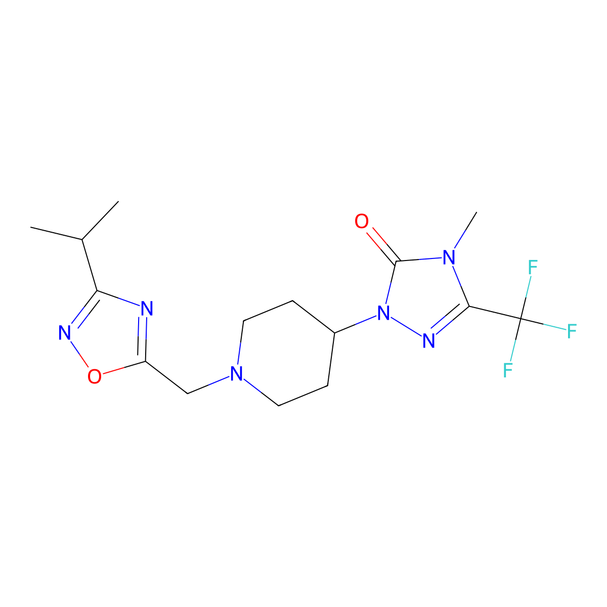 1-(1-((3-isopropyl-1,2,4-oxadiazol-5-yl)methyl)piperidin-4-yl)-4-methyl-3-(trifluoromethyl)-1H-1,2,4-triazol-5(4H)-one molecular structure, CAS 2034417-75-7