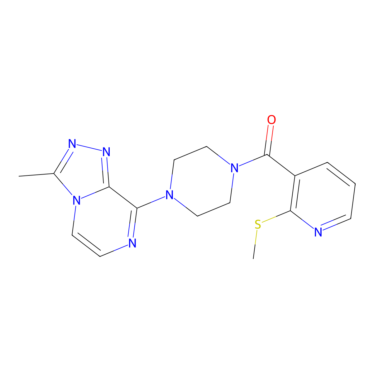 (4-(3-Methyl-[1,2,4]triazolo[4,3-a]pyrazin-8-yl)piperazin-1-yl)(2-(methylthio)pyridin-3-yl)methanone molecular structure, CAS 2034417-76-8