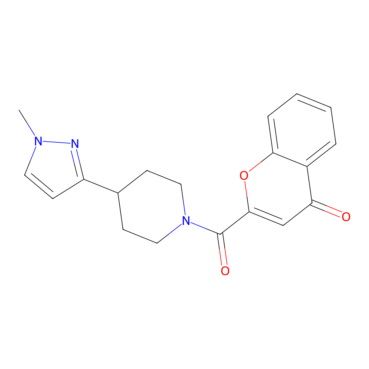 2-[4-(1-methyl-1H-pyrazol-3-yl)piperidine-1-carbonyl]-4H-chromen-4-one molecular structure, CAS 2034417-77-9
