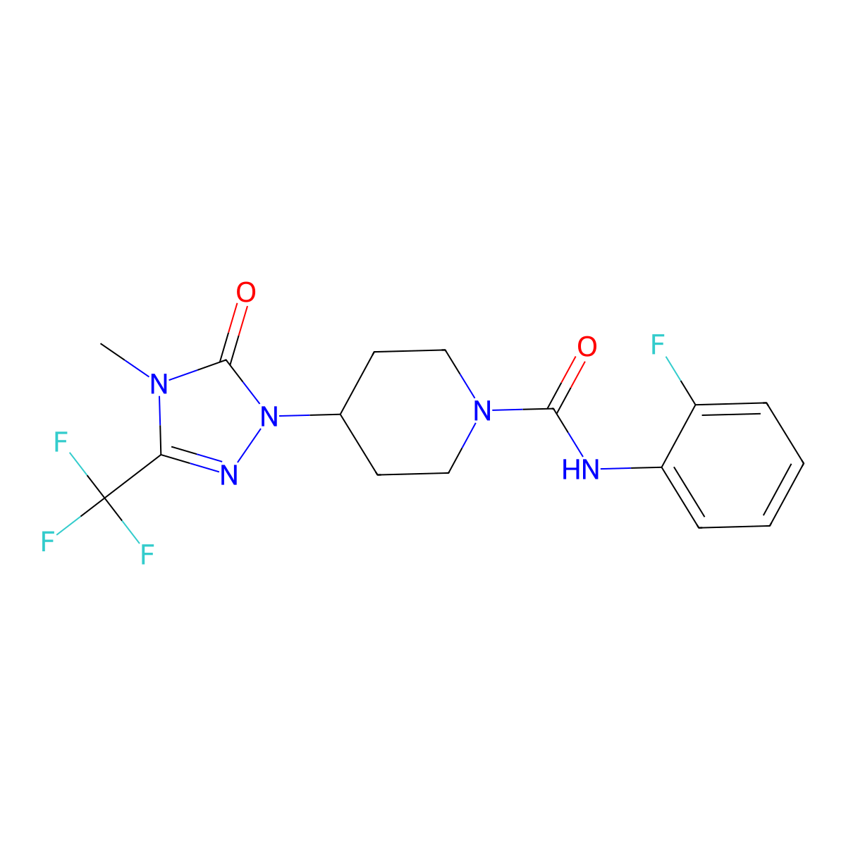 N-(2-fluorophenyl)-4-(4-methyl-5-oxo-3-(trifluoromethyl)-4,5-dihydro-1H-1,2,4-triazol-1-yl)piperidine-1-carboxamide molecular structure, CAS 2034417-79-1