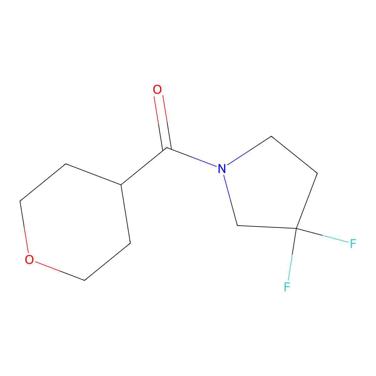 (3,3-difluoropyrrolidin-1-yl)(tetrahydro-2H-pyran-4-yl)methanone molecular structure, CAS 2034417-81-5