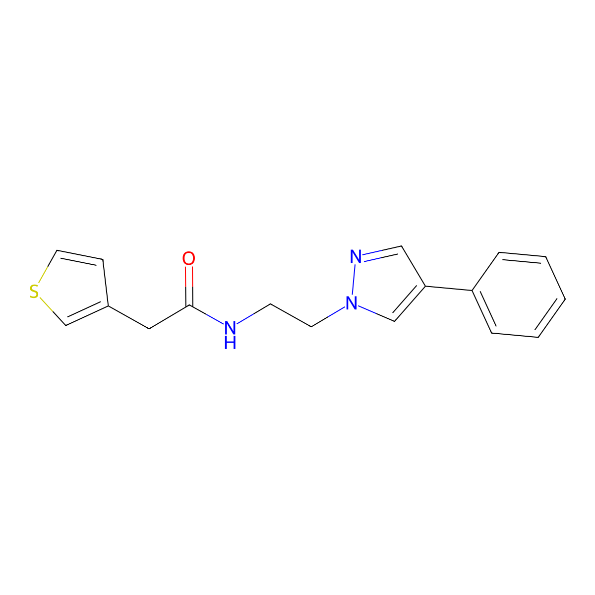 N-(2-(4-phenyl-1H-pyrazol-1-yl)ethyl)-2-(thiophen-3-yl)acetamide molecular structure, CAS 2034417-82-6