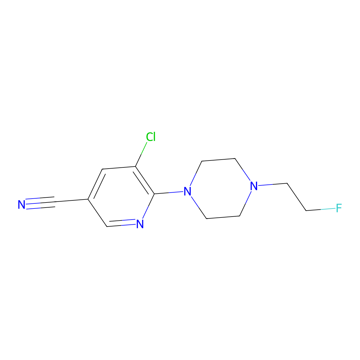 5-Chloro-6-(4-(2-fluoroethyl)piperazin-1-yl)nicotinonitrile molecular structure, CAS 2034418-00-1