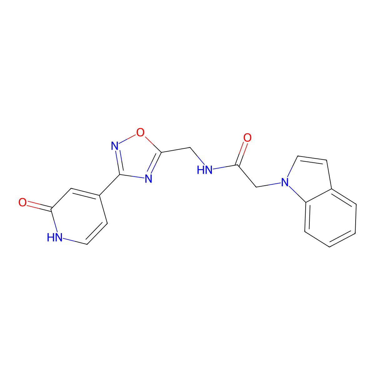 2-(1H-indol-1-yl)-N-((3-(2-oxo-1,2-dihydropyridin-4-yl)-1,2,4-oxadiazol-5-yl)methyl)acetamide molecular structure, CAS 2034418-03-4