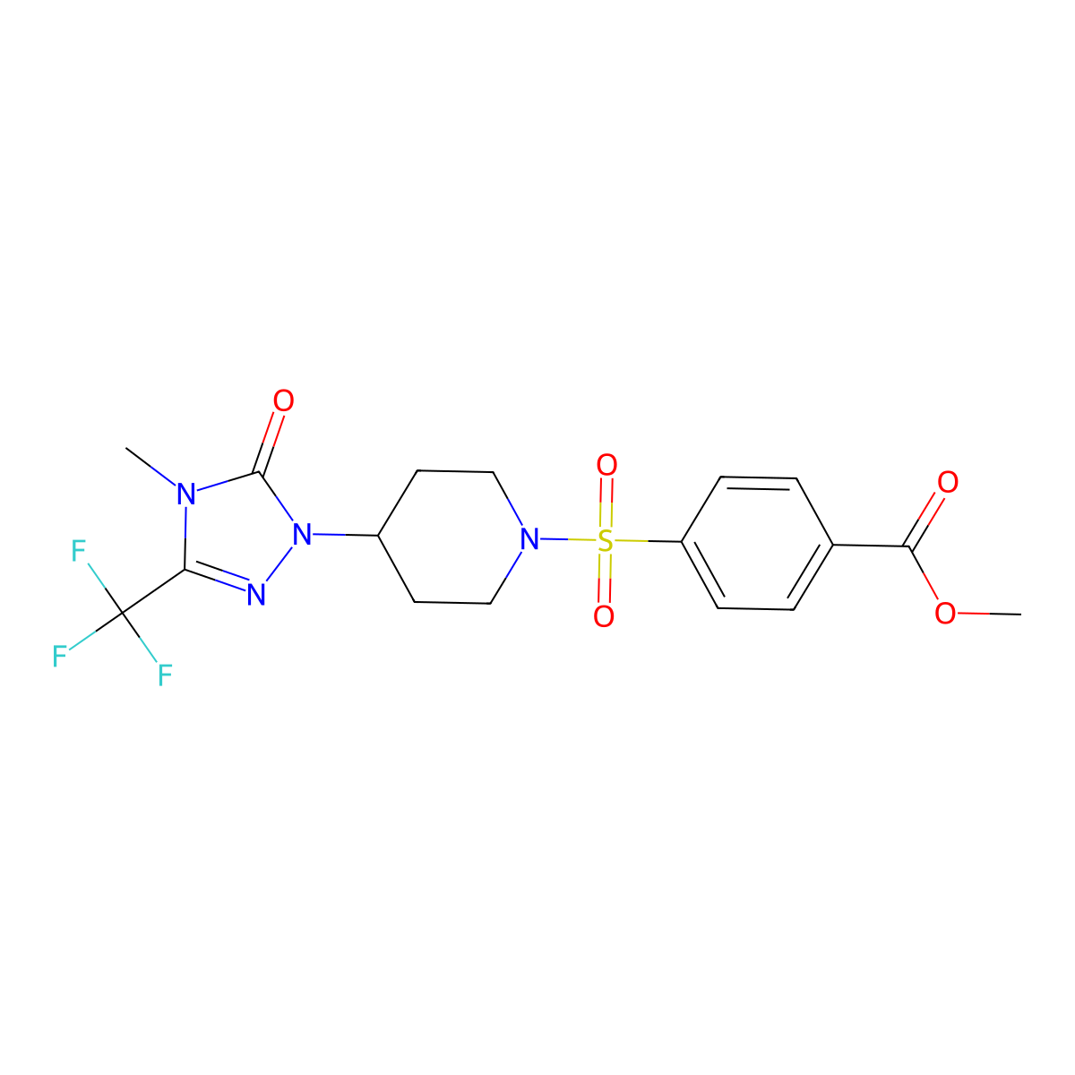methyl 4-((4-(4-methyl-5-oxo-3-(trifluoromethyl)-4,5-dihydro-1H-1,2,4-triazol-1-yl)piperidin-1-yl)sulfonyl)benzoate molecular structure, CAS 2034418-05-6
