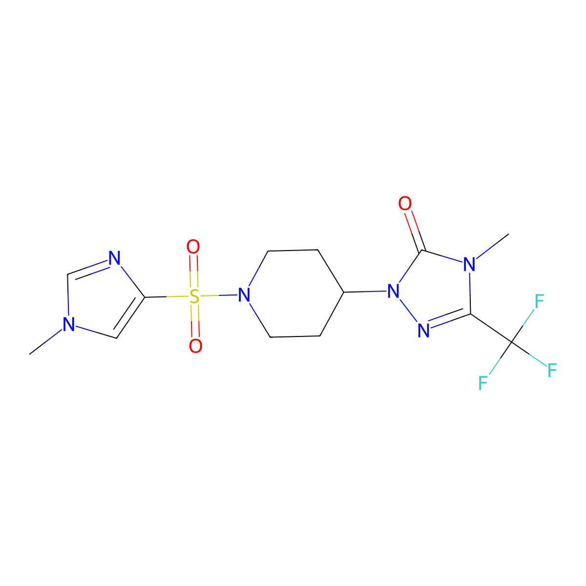 4-methyl-1-{1-[(1-methyl-1H-imidazol-4-yl)sulfonyl]piperidin-4-yl}-3-(trifluoromethyl)-4,5-dihydro-1H-1,2,4-triazol-5-one molecular structure, CAS 2034418-08-9