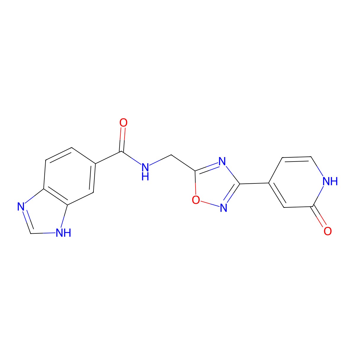 N-((3-(2-oxo-1,2-dihydropyridin-4-yl)-1,2,4-oxadiazol-5-yl)methyl)-1H-benzo[d]imidazole-5-carboxamide molecular structure, CAS 2034418-10-3