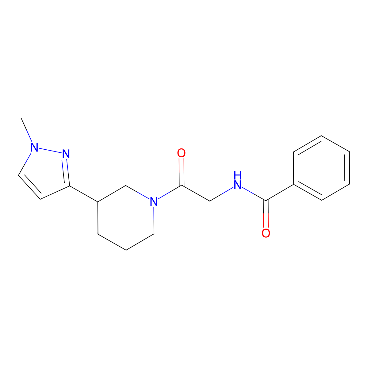 N-(2-(3-(1-methyl-1H-pyrazol-3-yl)piperidin-1-yl)-2-oxoethyl)benzamide molecular structure, CAS 2034418-11-4