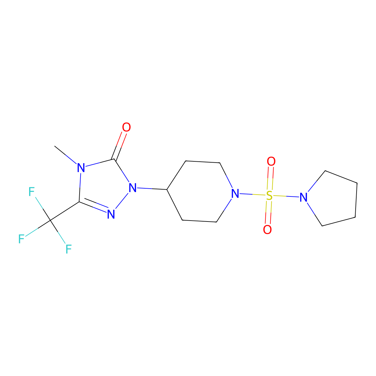4-methyl-1-(1-(pyrrolidin-1-ylsulfonyl)piperidin-4-yl)-3-(trifluoromethyl)-1H-1,2,4-triazol-5(4H)-one molecular structure, CAS 2034418-13-6
