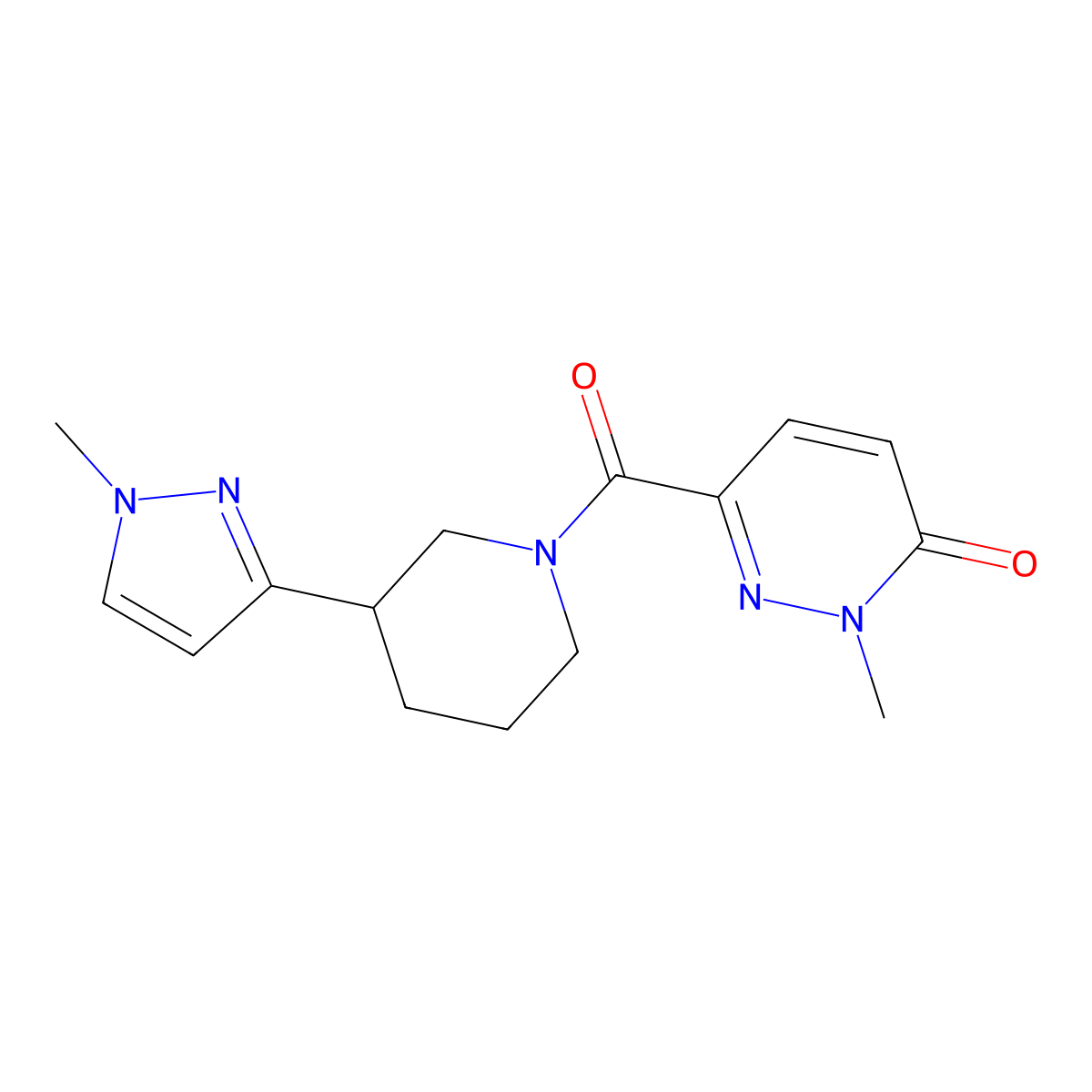 2-methyl-6-(3-(1-methyl-1H-pyrazol-3-yl)piperidine-1-carbonyl)pyridazin-3(2H)-one molecular structure, CAS 2034418-18-1