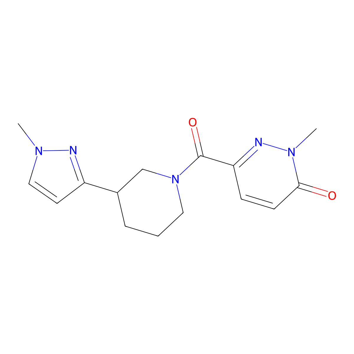 2-methyl-6-(3-(1-methyl-1H-pyrazol-3-yl)piperidine-1-carbonyl)pyridazin-3(2H)-one molecular structure, CAS 2034418-18-1