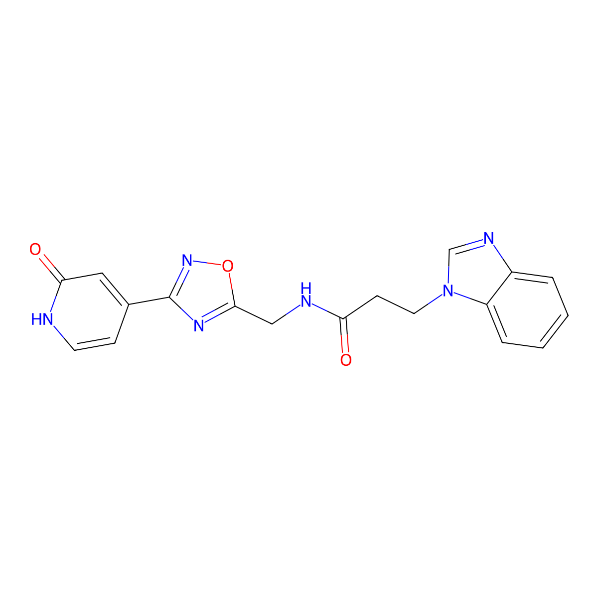 3-(1H-benzo[d]imidazol-1-yl)-N-((3-(2-oxo-1,2-dihydropyridin-4-yl)-1,2,4-oxadiazol-5-yl)methyl)propanamide molecular structure, CAS 2034418-21-6