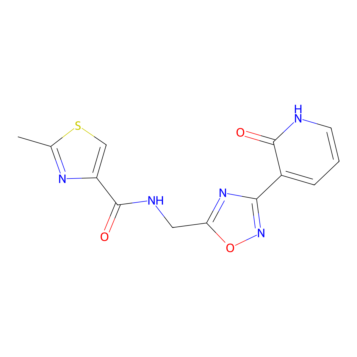 2-methyl-N-((3-(2-oxo-1,2-dihydropyridin-3-yl)-1,2,4-oxadiazol-5-yl)methyl)thiazole-4-carboxamide molecular structure, CAS 2034418-23-8