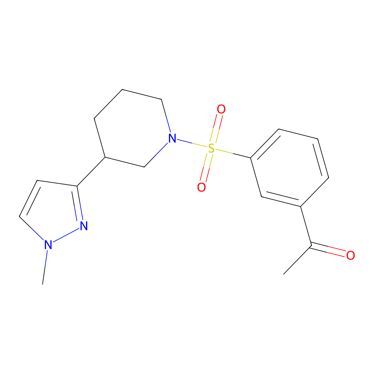 1-(3-((3-(1-methyl-1H-pyrazol-3-yl)piperidin-1-yl)sulfonyl)phenyl)ethanone molecular structure, CAS 2034418-30-7