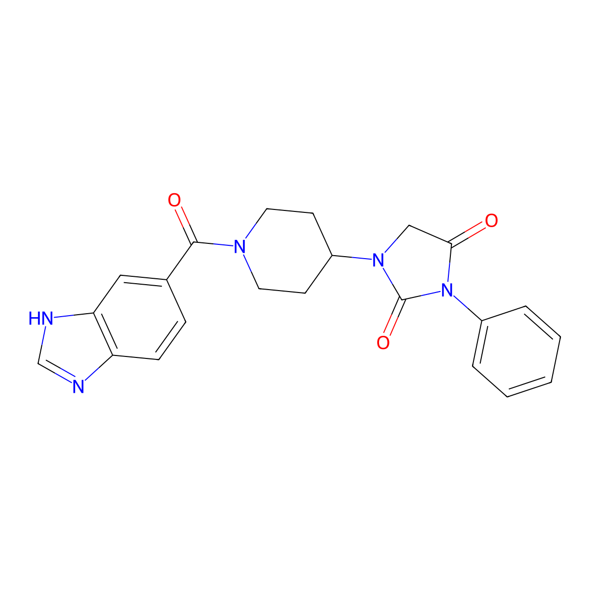 1-(1-(1H-benzo[d]imidazole-5-carbonyl)piperidin-4-yl)-3-phenylimidazolidine-2,4-dione molecular structure, CAS 2034418-36-3