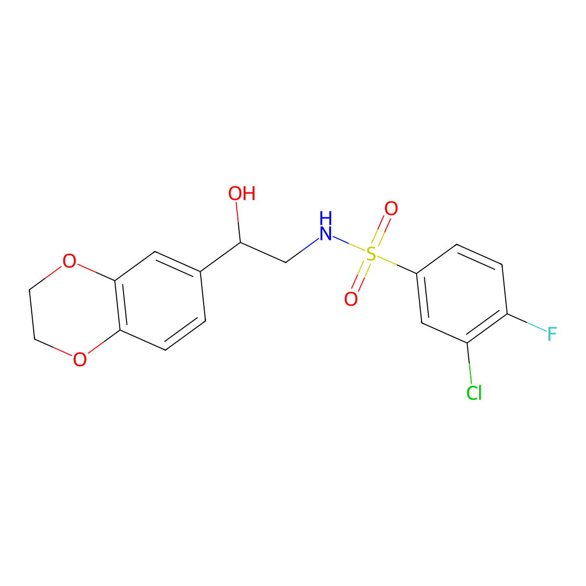 3-chloro-N-(2-(2,3-dihydrobenzo[b][1,4]dioxin-6-yl)-2-hydroxyethyl)-4-fluorobenzenesulfonamide molecular structure, CAS 2034418-46-5
