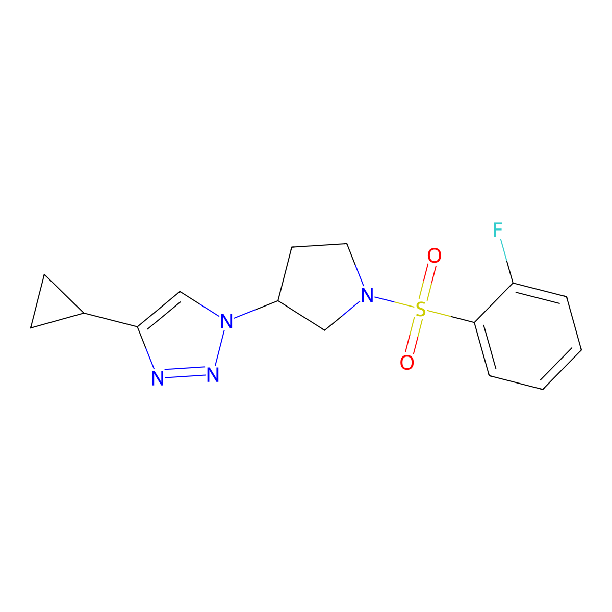 4-cyclopropyl-1-(1-((2-fluorophenyl)sulfonyl)pyrrolidin-3-yl)-1H-1,2,3-triazole molecular structure, CAS 2034418-48-7