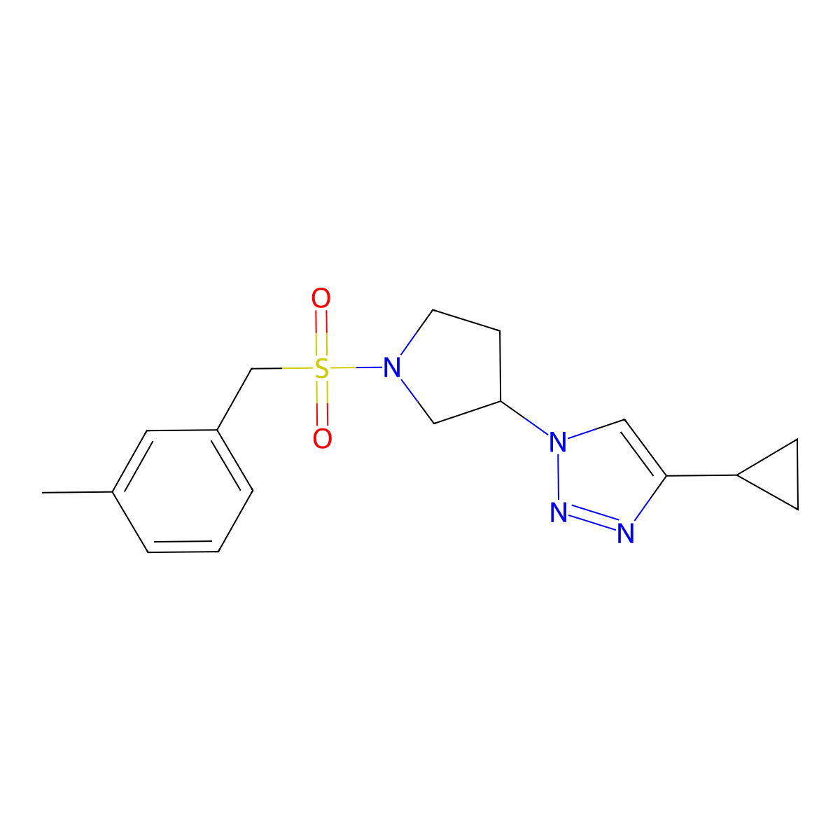 4-cyclopropyl-1-(1-((3-methylbenzyl)sulfonyl)pyrrolidin-3-yl)-1H-1,2,3-triazole molecular structure, CAS 2034418-53-4