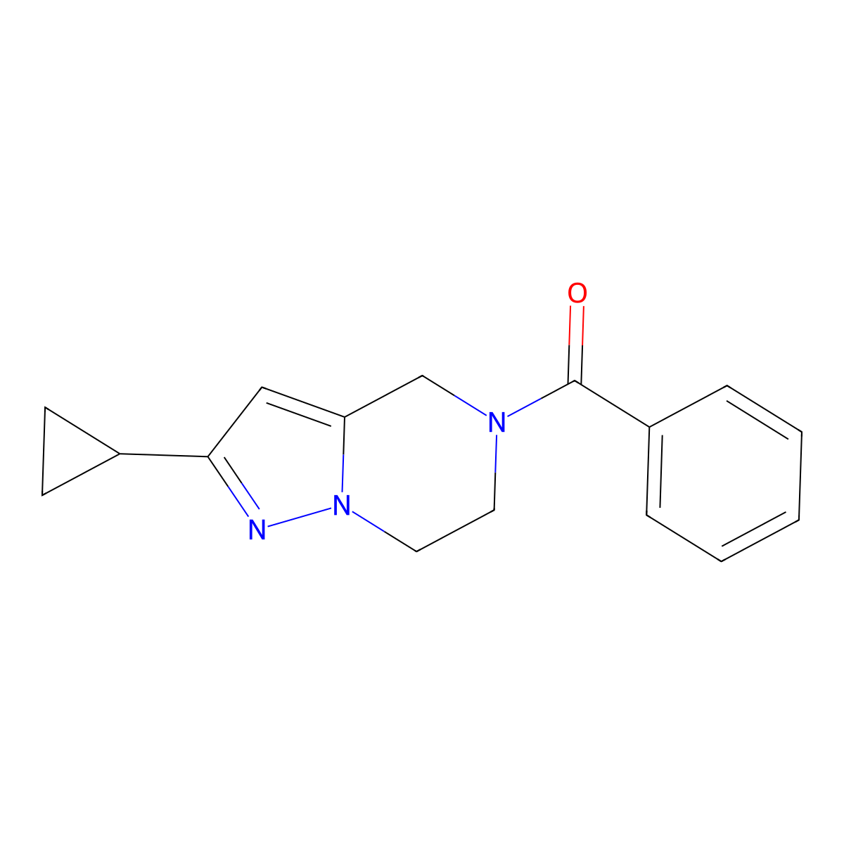 (2-cyclopropyl-6,7-dihydropyrazolo[1,5-a]pyrazin-5(4H)-yl)(phenyl)methanone molecular structure, CAS 2034418-54-5