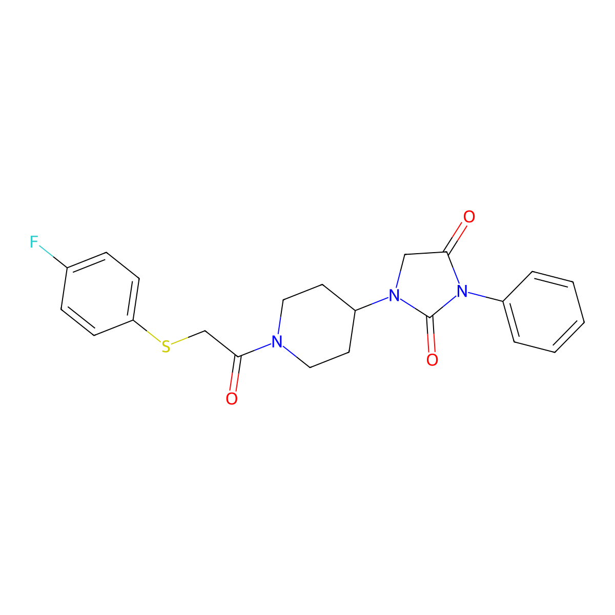 1-(1-(2-((4-Fluorophenyl)thio)acetyl)piperidin-4-yl)-3-phenylimidazolidine-2,4-dione molecular structure, CAS 2034418-56-7
