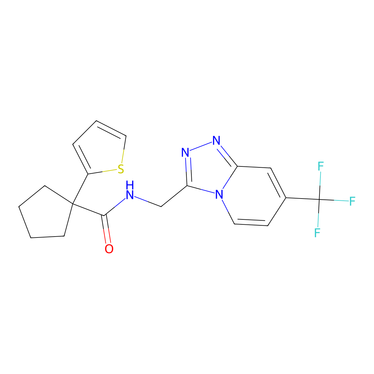 1-(thiophen-2-yl)-N-((7-(trifluoromethyl)-[1,2,4]triazolo[4,3-a]pyridin-3-yl)methyl)cyclopentanecarboxamide molecular structure, CAS 2034418-59-0