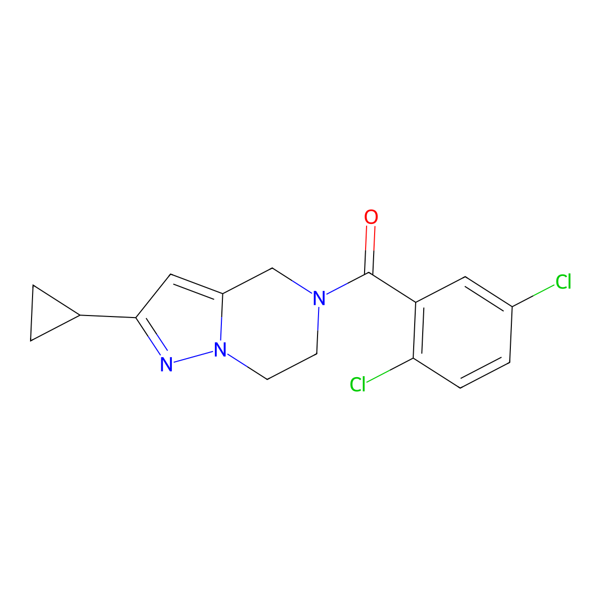 (2-cyclopropyl-6,7-dihydropyrazolo[1,5-a]pyrazin-5(4H)-yl)(2,5-dichlorophenyl)methanone molecular structure, CAS 2034418-61-4