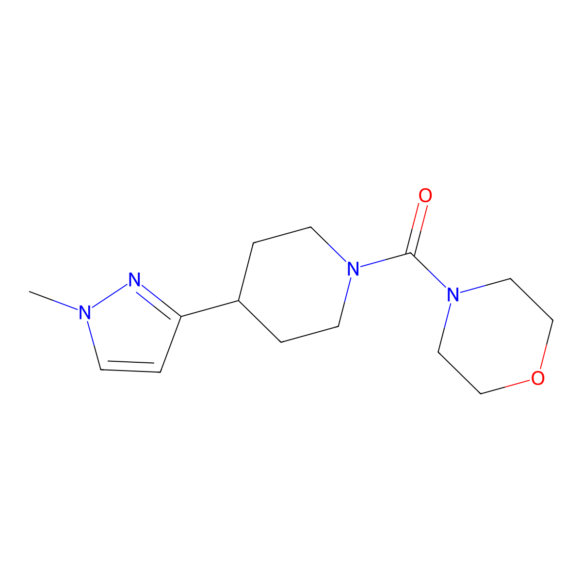 (4-(1-methyl-1H-pyrazol-3-yl)piperidin-1-yl)(morpholino)methanone molecular structure, CAS 2034418-63-6