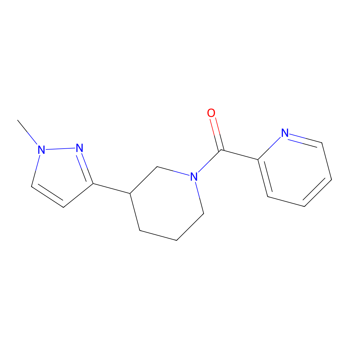 (3-(1-methyl-1H-pyrazol-3-yl)piperidin-1-yl)(pyridin-2-yl)methanone molecular structure, CAS 2034418-66-9