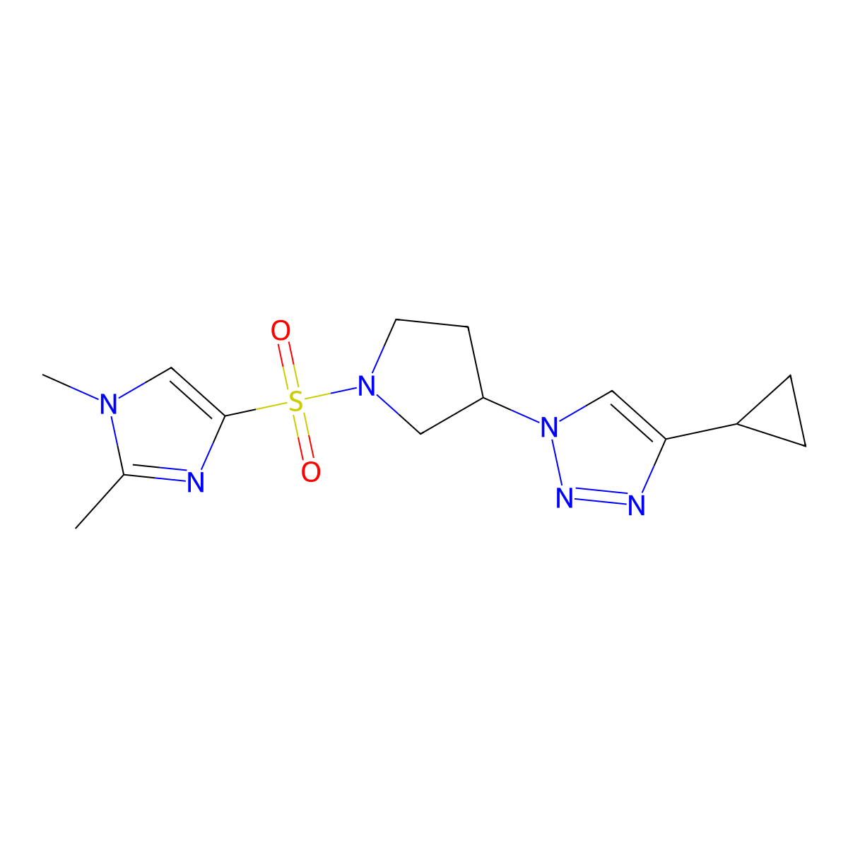 4-cyclopropyl-1-{1-[(1,2-dimethyl-1H-imidazol-4-yl)sulfonyl]pyrrolidin-3-yl}-1H-1,2,3-triazole molecular structure, CAS 2034418-74-9