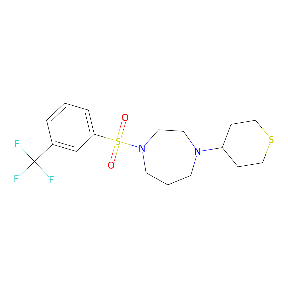 1-(tetrahydro-2H-thiopyran-4-yl)-4-((3-(trifluoromethyl)phenyl)sulfonyl)-1,4-diazepane molecular structure, CAS 2034418-83-0