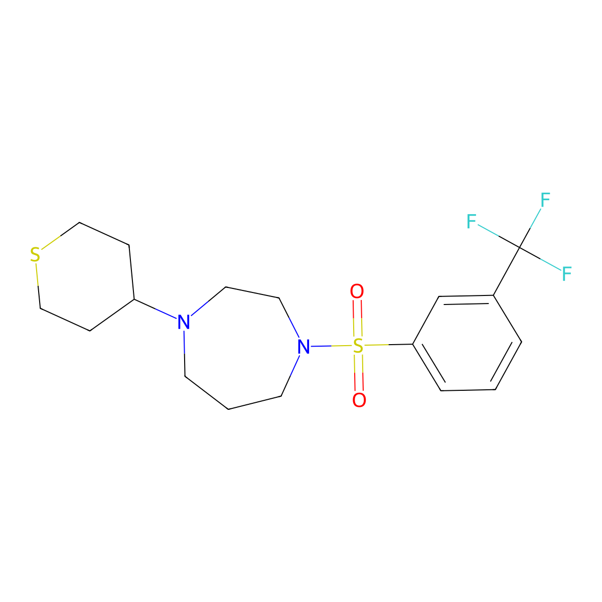 1-(tetrahydro-2H-thiopyran-4-yl)-4-((3-(trifluoromethyl)phenyl)sulfonyl)-1,4-diazepane molecular structure, CAS 2034418-83-0