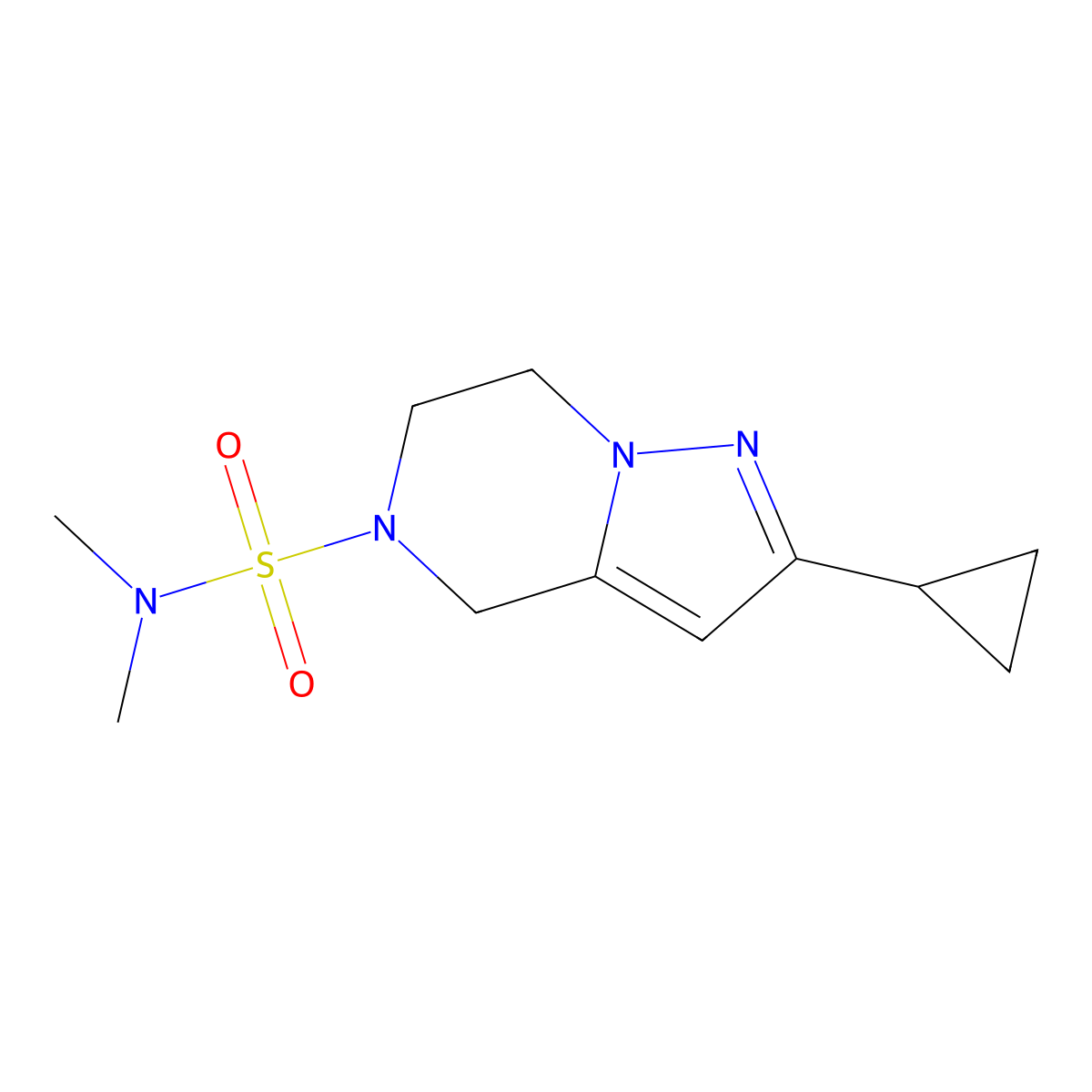 2-cyclopropyl-N,N-dimethyl-6,7-dihydropyrazolo[1,5-a]pyrazine-5(4H)-sulfonamide molecular structure, CAS 2034418-84-1