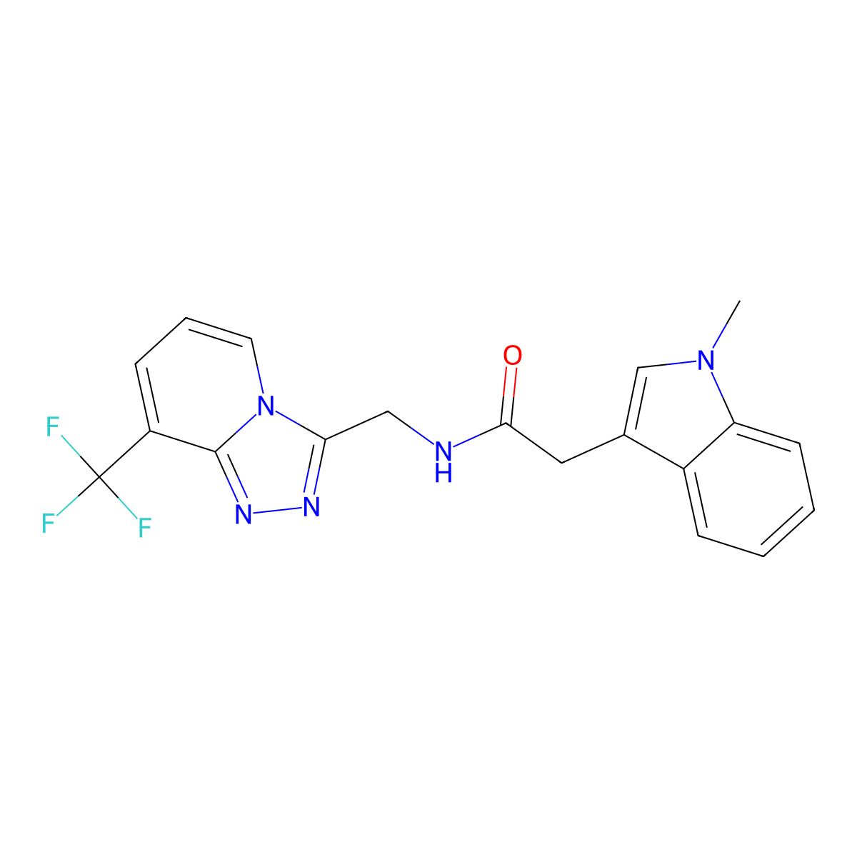 2-(1-methyl-1H-indol-3-yl)-N-((8-(trifluoromethyl)-[1,2,4]triazolo[4,3-a]pyridin-3-yl)methyl)acetamide molecular structure, CAS 2034418-91-0