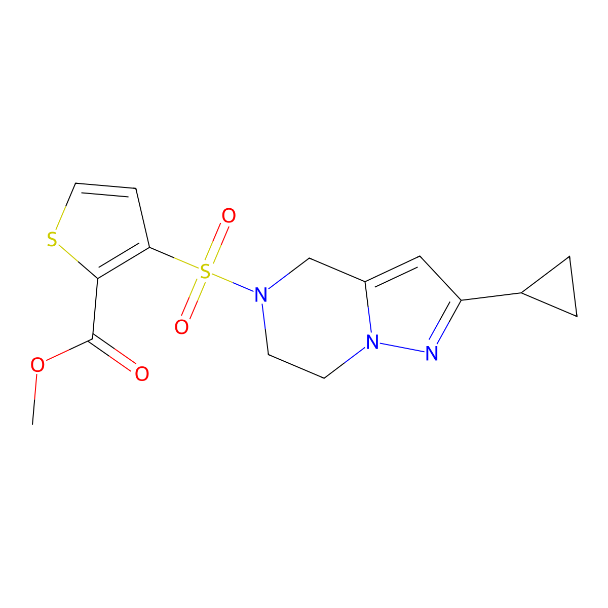 methyl 3-((2-cyclopropyl-6,7-dihydropyrazolo[1,5-a]pyrazin-5(4H)-yl)sulfonyl)thiophene-2-carboxylate molecular structure, CAS 2034418-96-5