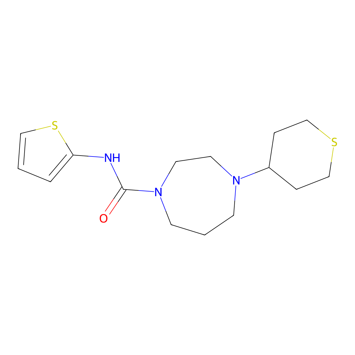 4-(tetrahydro-2H-thiopyran-4-yl)-N-(thiophen-2-yl)-1,4-diazepane-1-carboxamide molecular structure, CAS 2034418-97-6